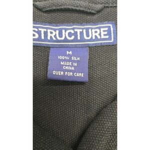 Structure Mens Silk Shirt‎ Medium Black Short Sleeve Button Down Casual Silk